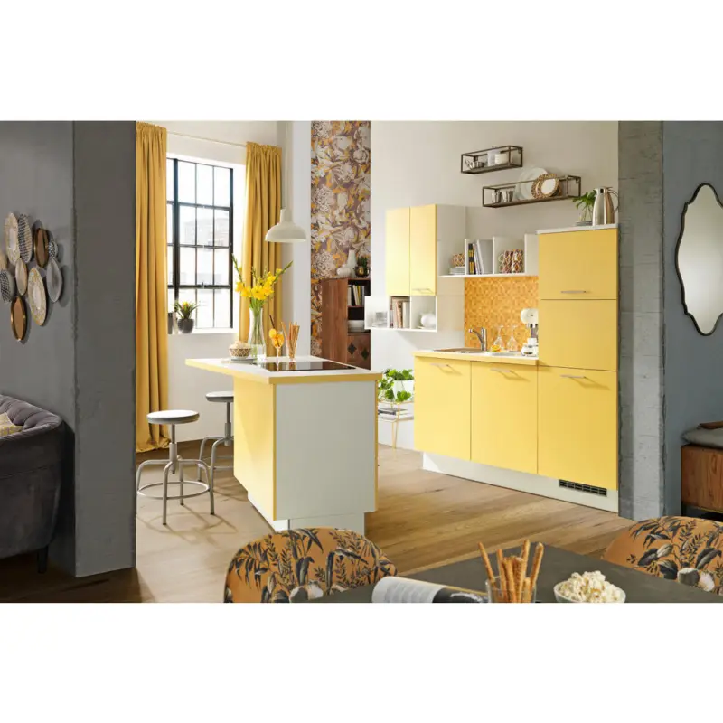 K&uuml;chenleerblock 270 cm in Gelb, Wei&szlig;