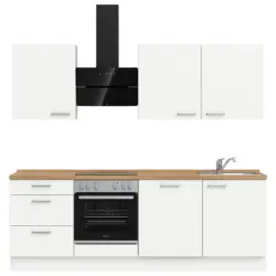 K&uuml;chenleerblock 240 cm in Wei&szlig;, Eichefarben