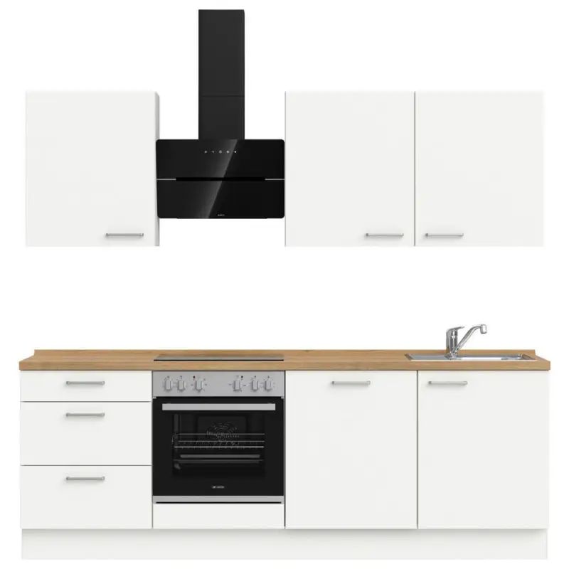 K&uuml;chenleerblock 240 cm in Wei&szlig;, Eichefarben