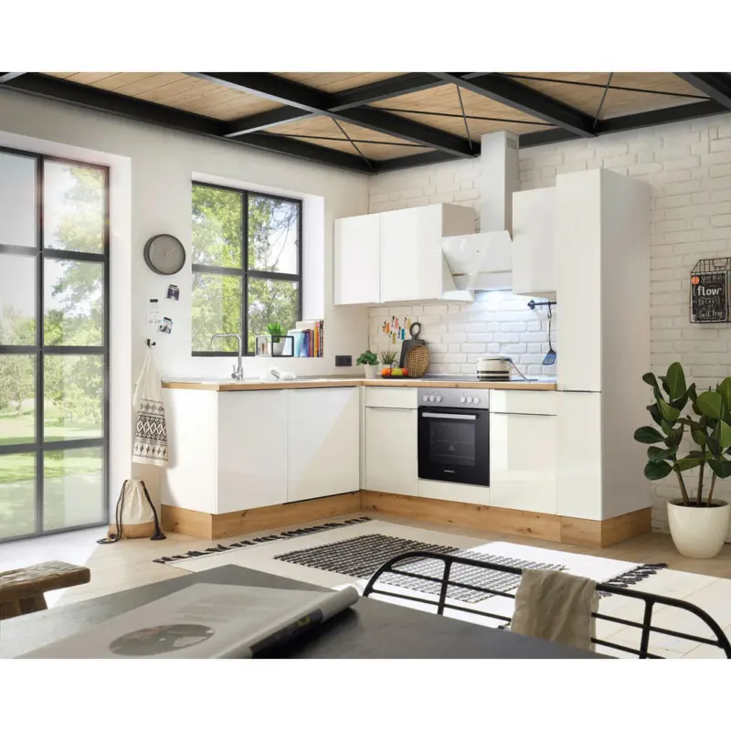 Eckk&uuml;che 250/170 cm in Wei&szlig;, Wei&szlig; Hochglanz