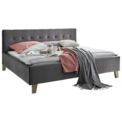 Polsterbett gepolstertes Kopfteil Dunkelgrau 200/200 cm