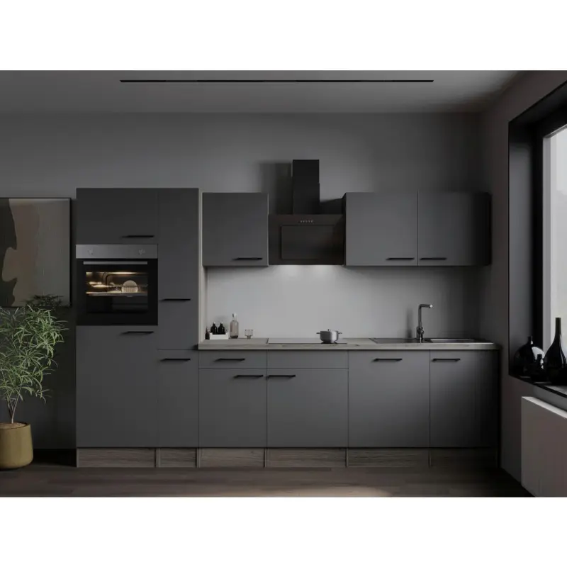 K&uuml;chenblock 310 cm in Grau, Eichefarben