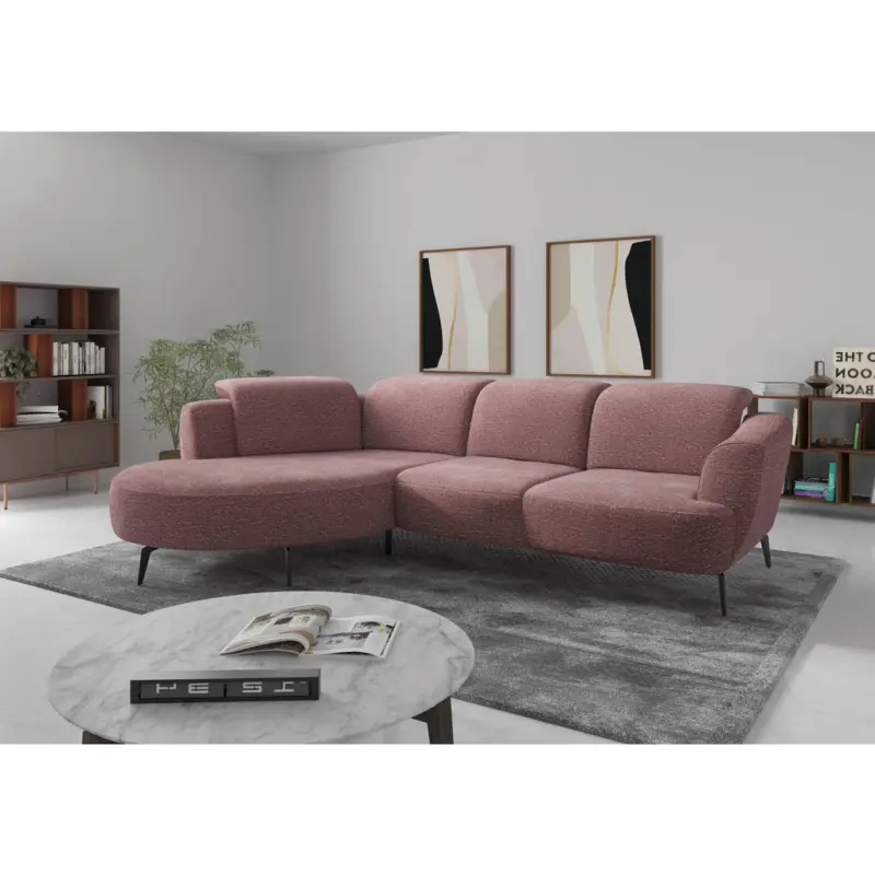 Ecksofa ZOE E in Chenille Aubergine 199/309 cm