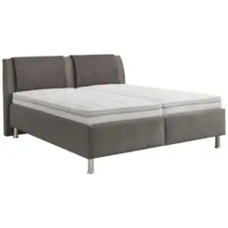 Polsterbett Matratze, gepolstertes Kopfteil, Lattenrost Anthrazit, Hellgrau 160/200 cm