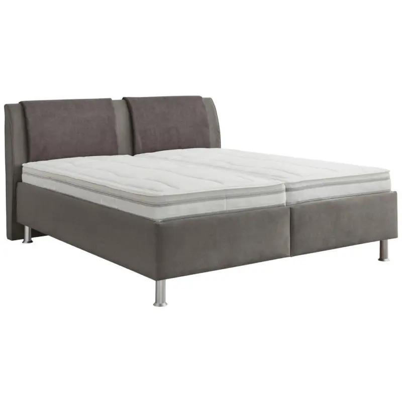 Polsterbett Matratze, gepolstertes Kopfteil, Lattenrost Anthrazit, Hellgrau 160/200 cm