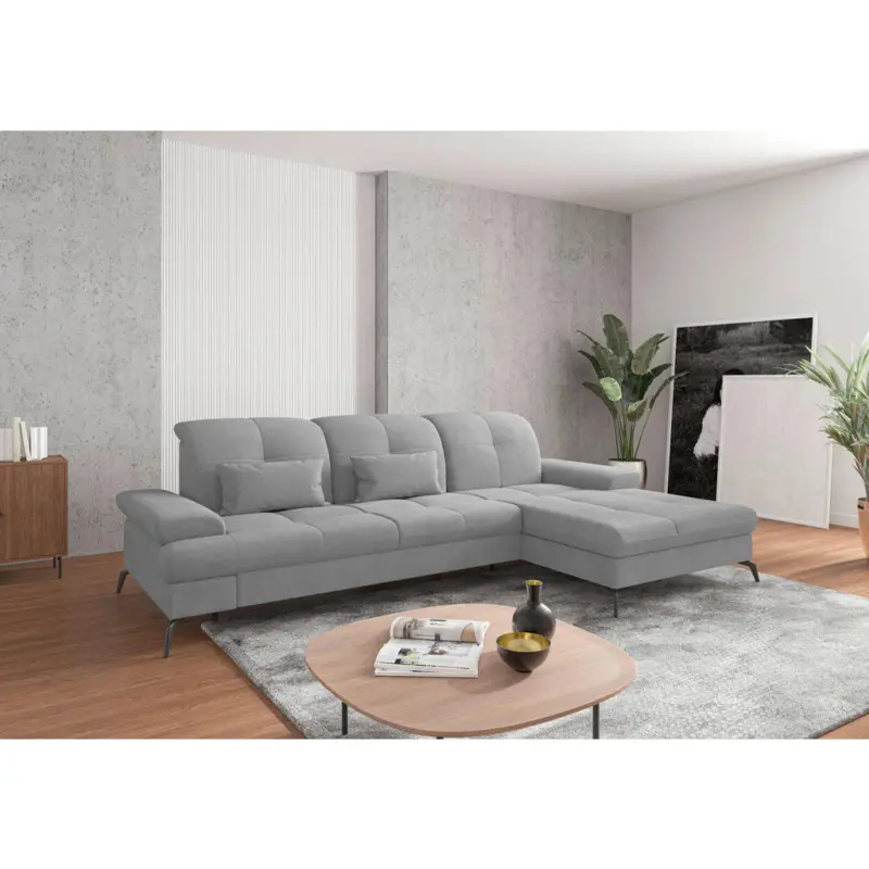 Ecksofa in Flachgewebe Grau 279/185 cm