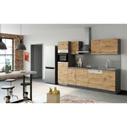 K&uuml;chenblock 270 cm in Graphitfarben, Schieferfarben, Eiche Wotan