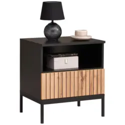 Nachtk&auml;stchen 51,6/56/38 cm in Schwarz, Eiche Wotan