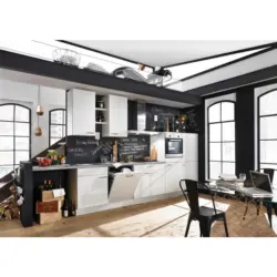 K&uuml;chenblock 400 cm in Wei&szlig;, Hellgrau