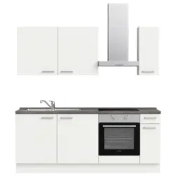 K&uuml;chenblock 210 cm in Wei&szlig;, Schieferfarben