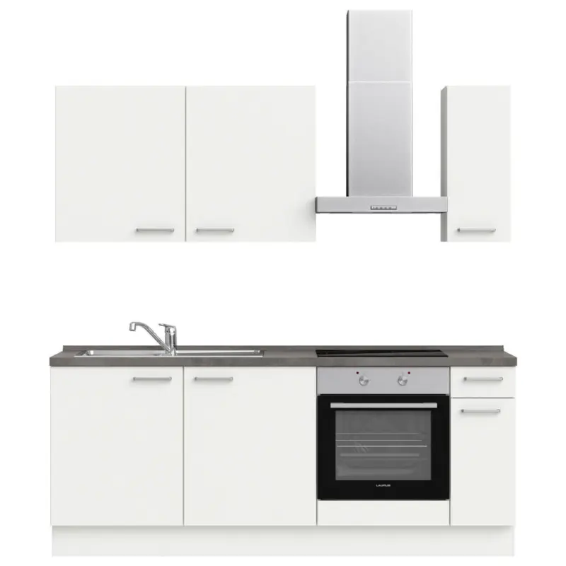 K&uuml;chenblock 210 cm in Wei&szlig;, Schieferfarben