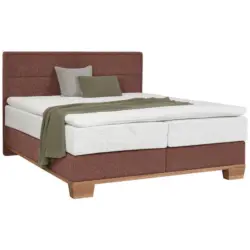 Boxspringbett 180/200 cm in Eichefarben, Dunkelrot