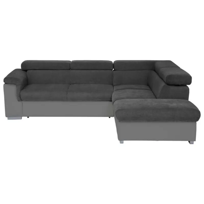 Ecksofa in Chenille, Lederlook Schwarz, Fango