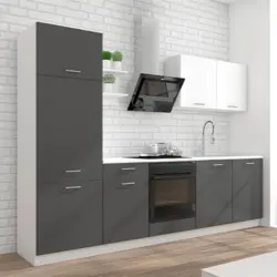 K&uuml;chenleerblock 270 cm in Grau, Wei&szlig;