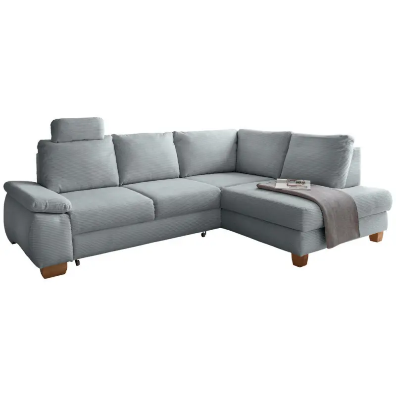 Eckschlafsofa in Cord Hellblau