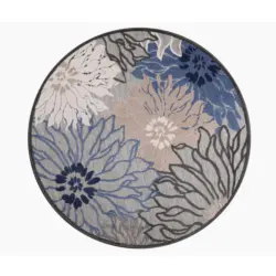 Outdoorteppich 150 cm Floral Blau, Grau
