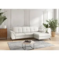 Ecksofa Zora E in Echtleder Wei&szlig; 262/164 cm