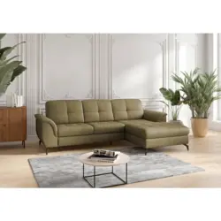 Ecksofa Zora E in Echtleder Olivgr&uuml;n 262/164 cm