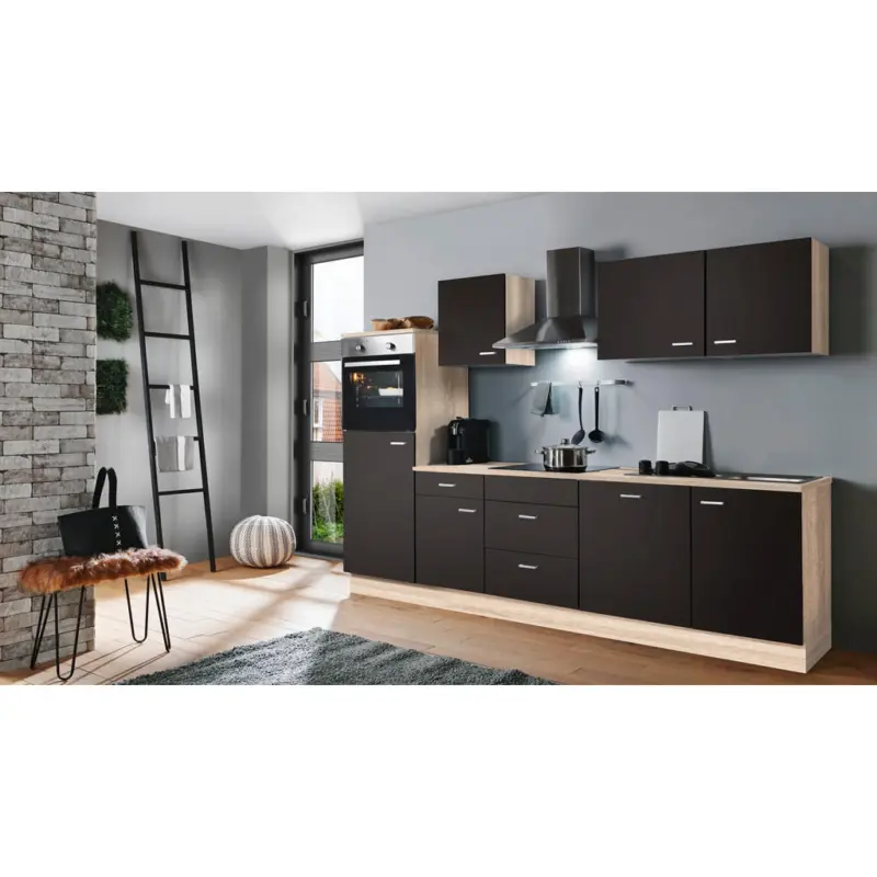 K&uuml;chenblock 280 cm in Dunkelbraun, Sonoma Eiche