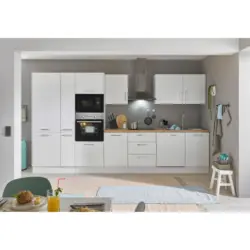 K&uuml;chenblock 370 cm in Wei&szlig;, Eiche Artisan