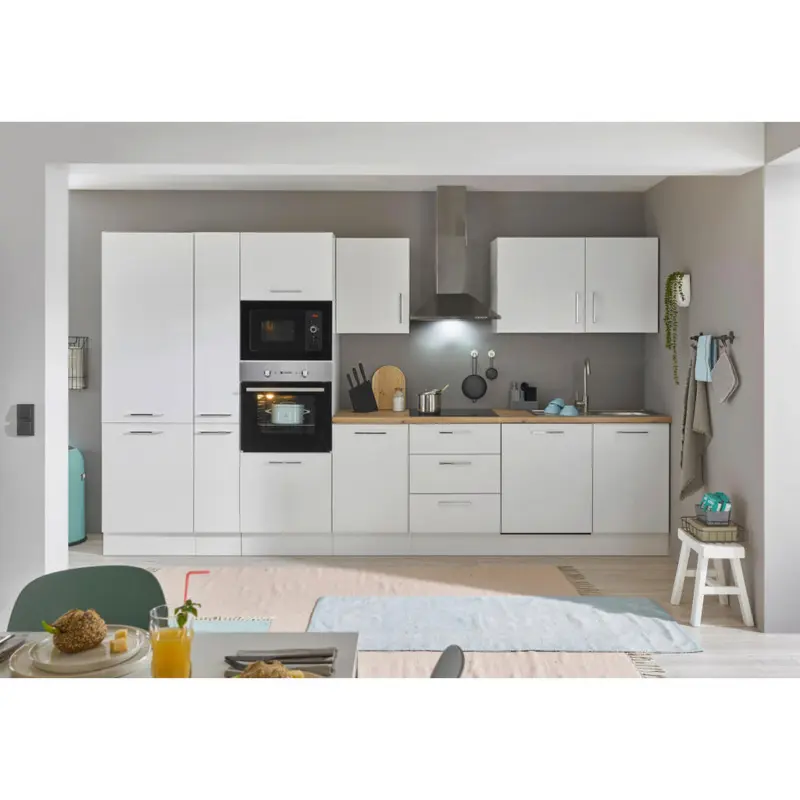 K&uuml;chenblock 370 cm in Wei&szlig;, Eiche Artisan