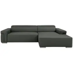 Ecksofa DUA in Echtleder Anthrazit 293/170 cm