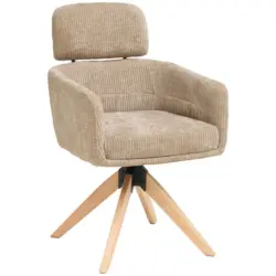 Armlehnstuhl in Holz, Metall, Textil Beige