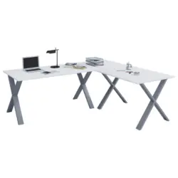Eckschreibtisch 160/130/76 cm in Silberfarben, Wei&szlig;