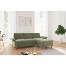 Ecksofa Rochelle E in Flachgewebe Hellgr&uuml;n 251/164 cm