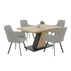 Tischgruppe in Metall, Textil, Holzwerkstoff Grau, Eiche Artisan