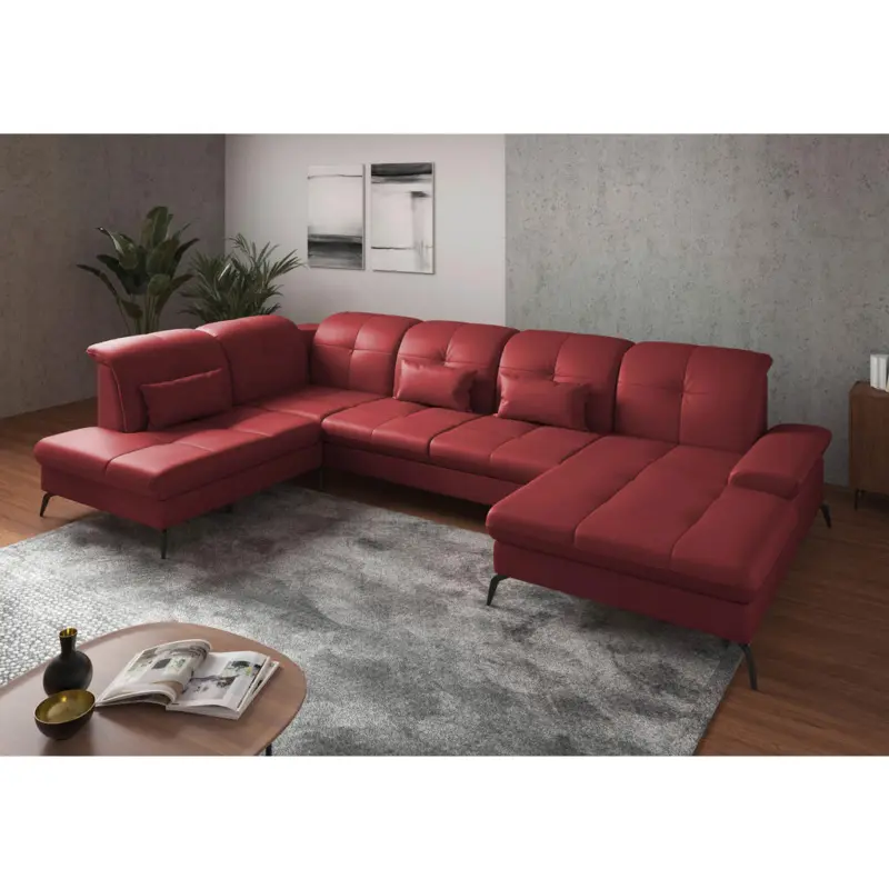 Wohnlandschaft in Echtleder Rot