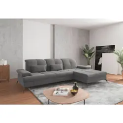 Ecksofa in Flachgewebe Grau 279/185 cm
