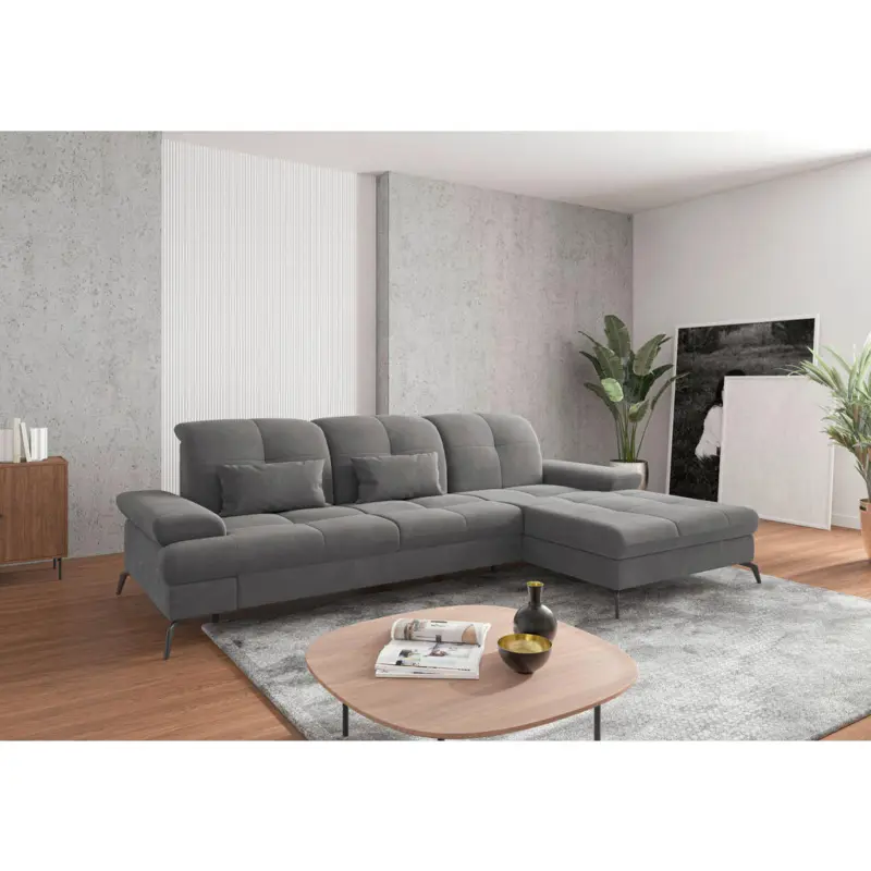 Ecksofa in Flachgewebe Grau 279/185 cm