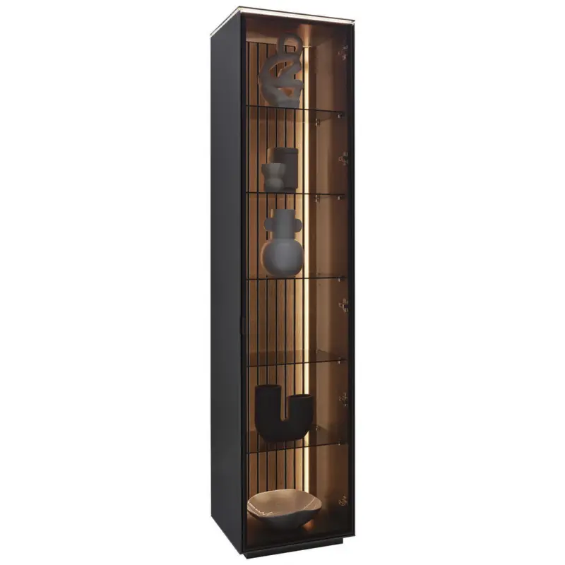 Vitrine in furniert Eiche Anthrazit, Eichefarben