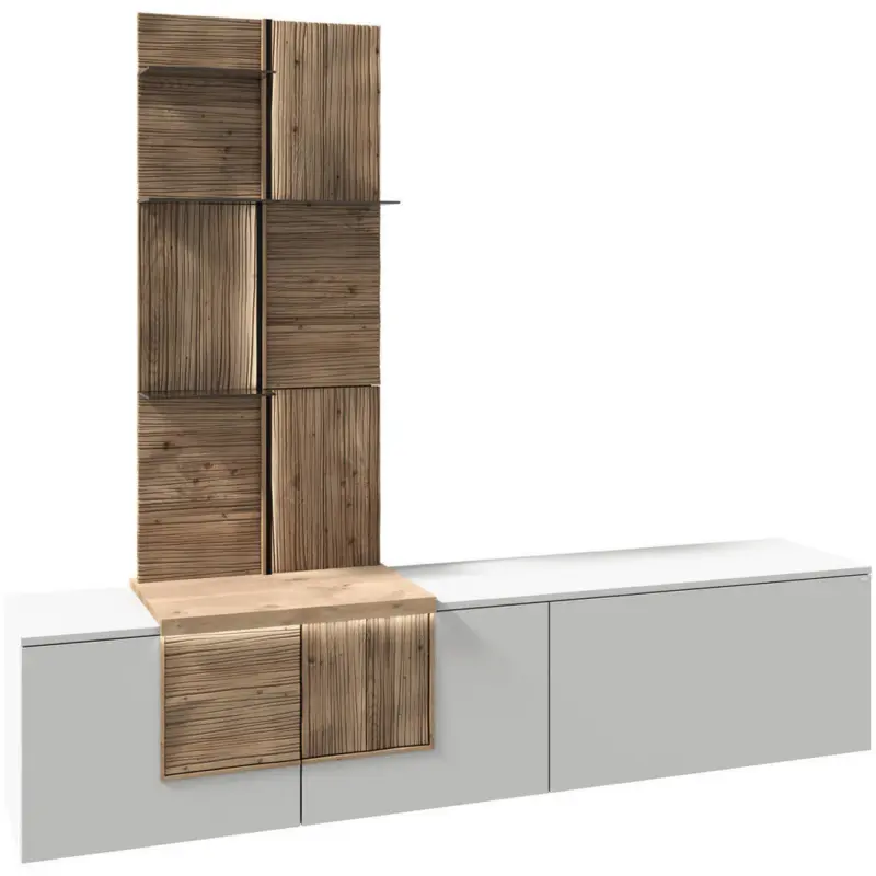 Wohnwand in Wei&szlig;, Wildeiche 224/198/44,9 cm