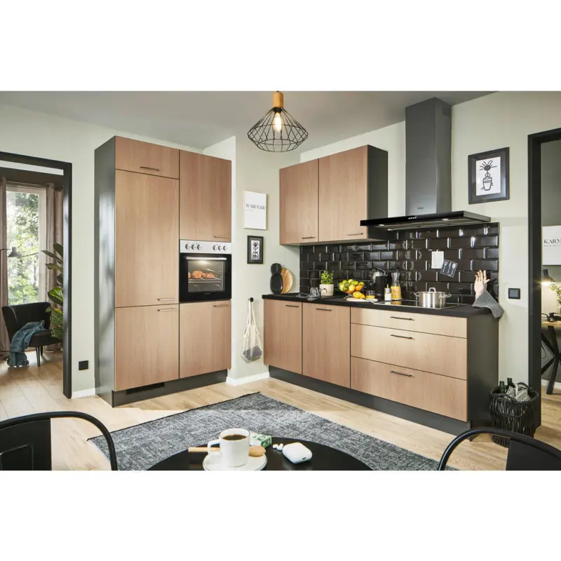 Eckk&uuml;che 120/220 cm in Graphitfarben, Schwarz, Eichefarben