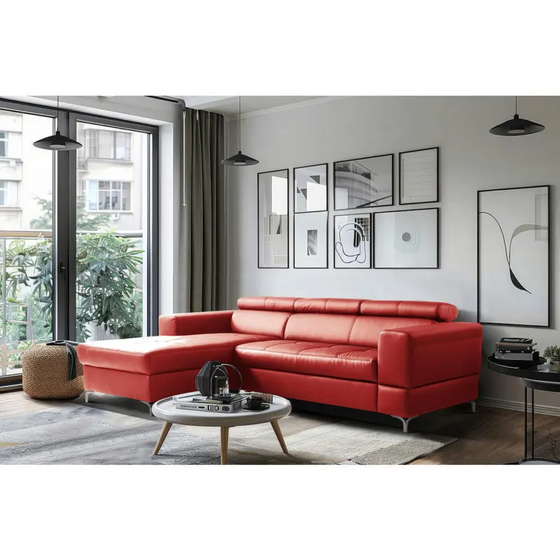 Ecksofa in Lederlook Echtleder Rot