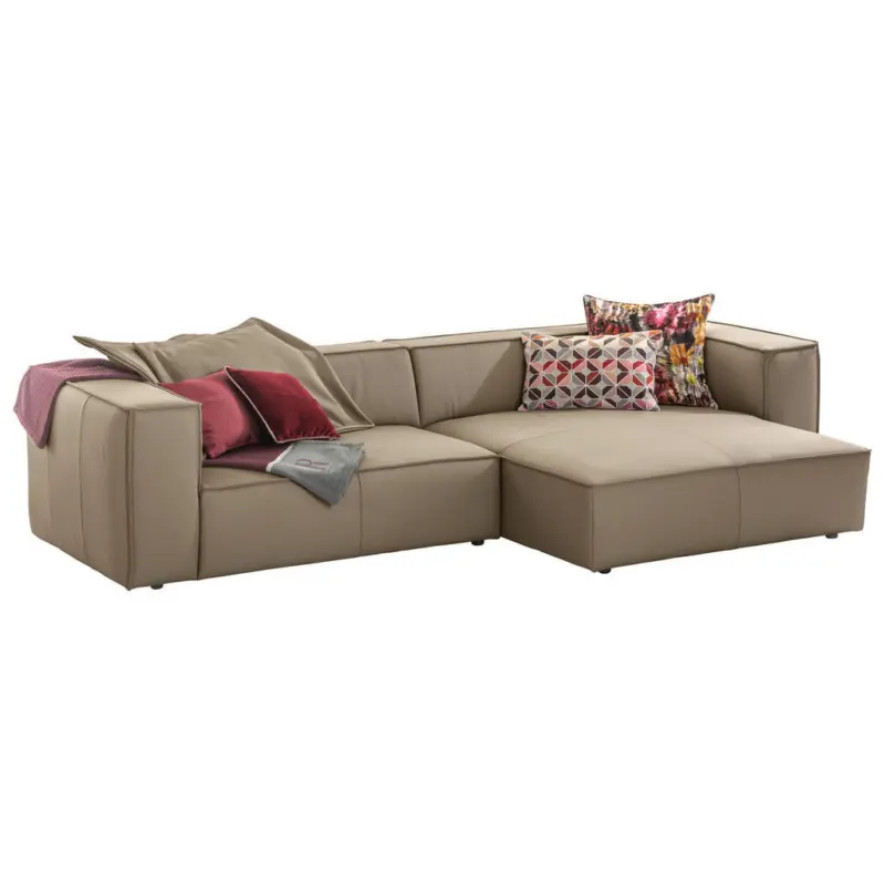Ecksofa around the block in Echtleder Braun, Grau 300/164 cm