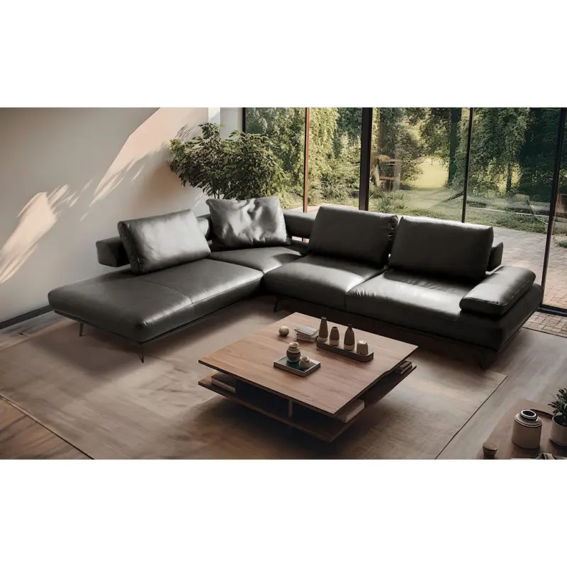 Ecksofa in Echtleder Anthrazit 237/306 cm