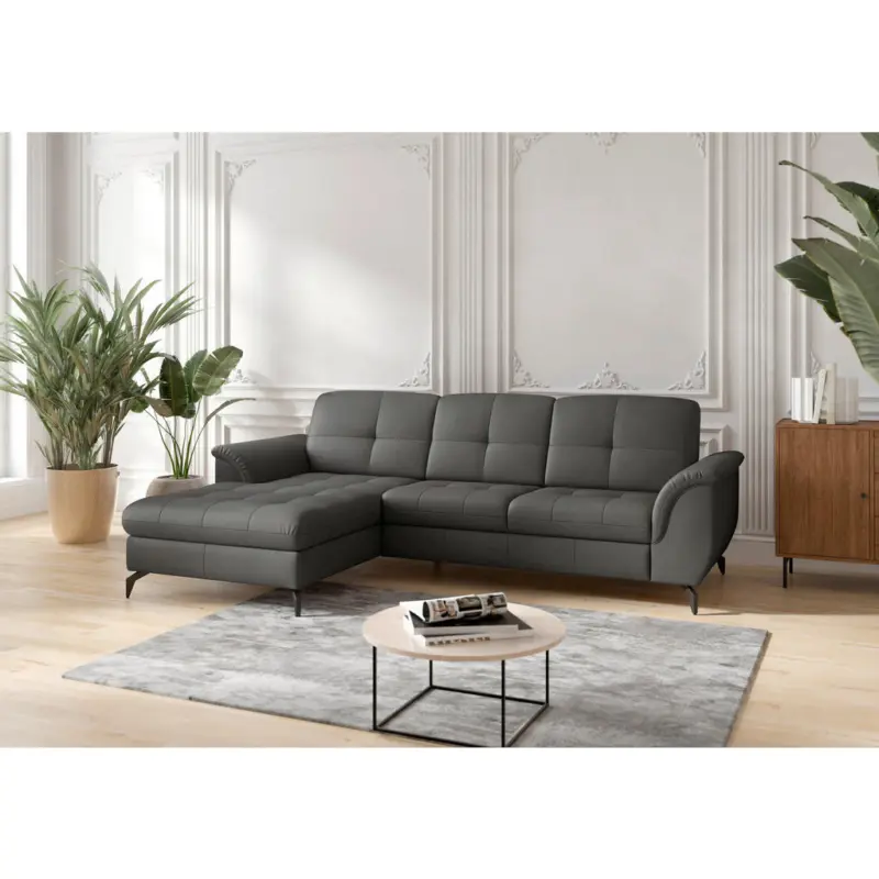Ecksofa Zora E in Echtleder Anthrazit 164/262 cm