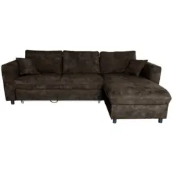 Ecksofa in Flachgewebe Dunkelbraun