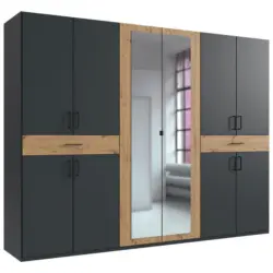 Dreht&uuml;renschrank in Graphitfarben, Eiche Artisan