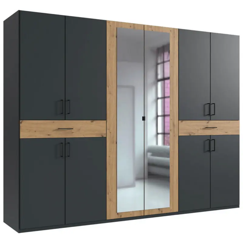 Dreht&uuml;renschrank in Graphitfarben, Eiche Artisan