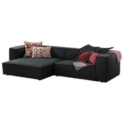 Ecksofa around the block in Echtleder Schwarz 164/300 cm