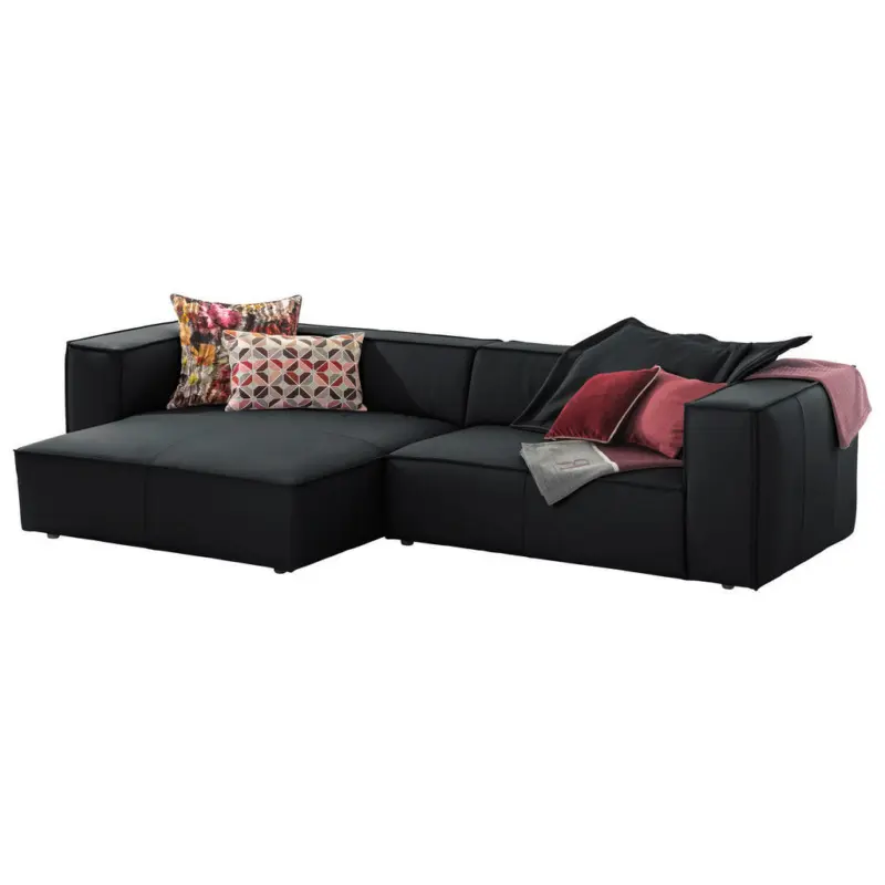 Ecksofa around the block in Echtleder Schwarz 164/300 cm