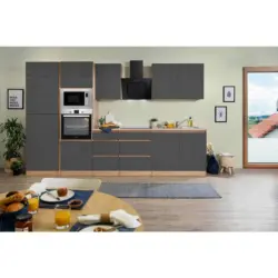 K&uuml;chenblock 335 cm in Grau Hochglanz