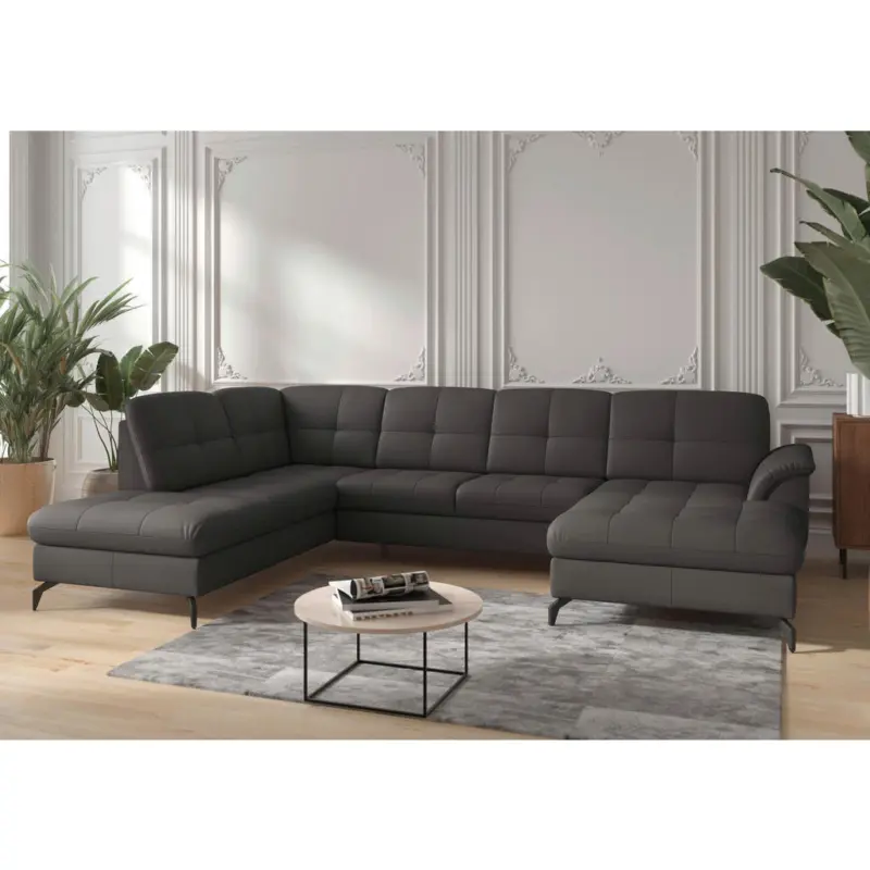 Wohnlandschaft Zora E in Echtleder Anthrazit