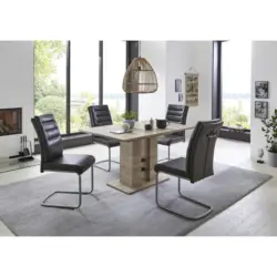 Tischgruppe in Metall, Textil, Holzwerkstoff Anthrazit, Eichefarben