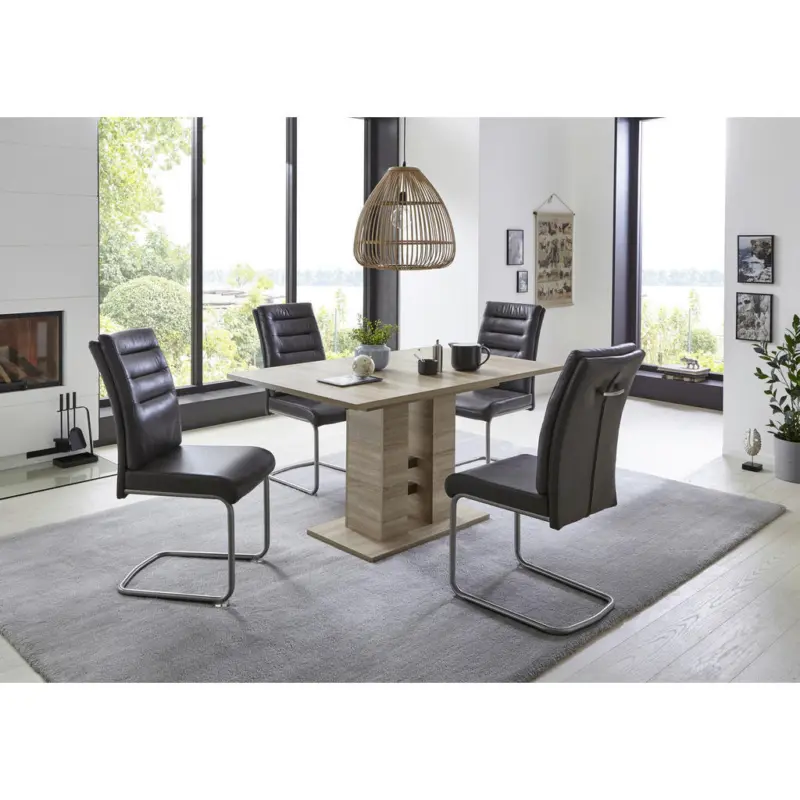 Tischgruppe in Metall, Textil, Holzwerkstoff Anthrazit, Eichefarben