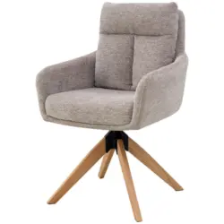 Armlehnstuhl in Holz, Metall, Textil Taupe